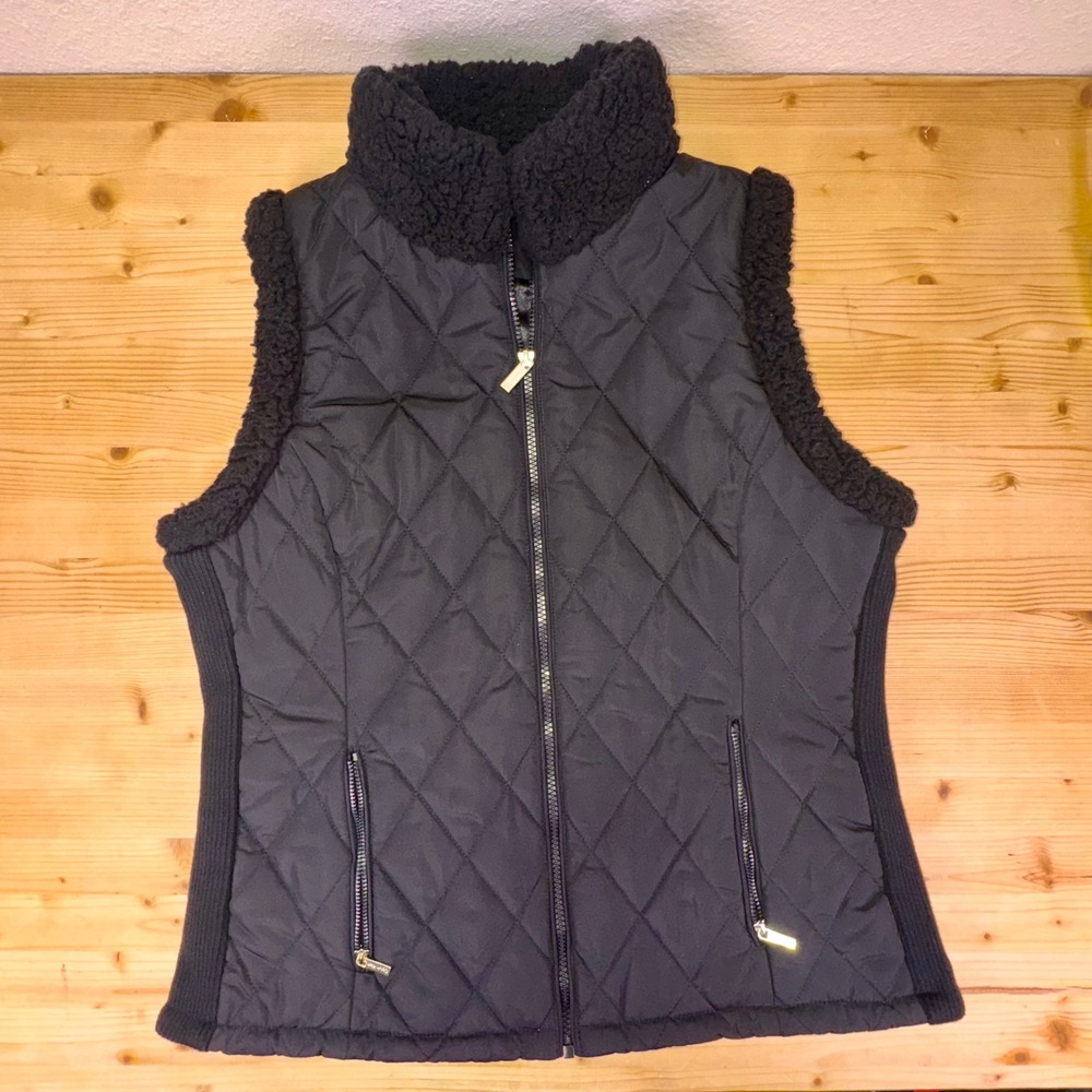 Calvin Klein Quilted‎ Sherpa Trim Vest Black Size Large Warm Winter Layer